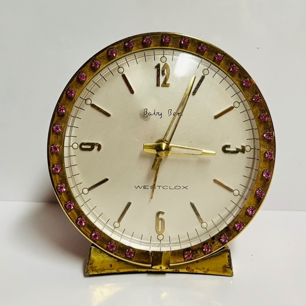Westclox Baby Ben Pink Rhinestone Clock